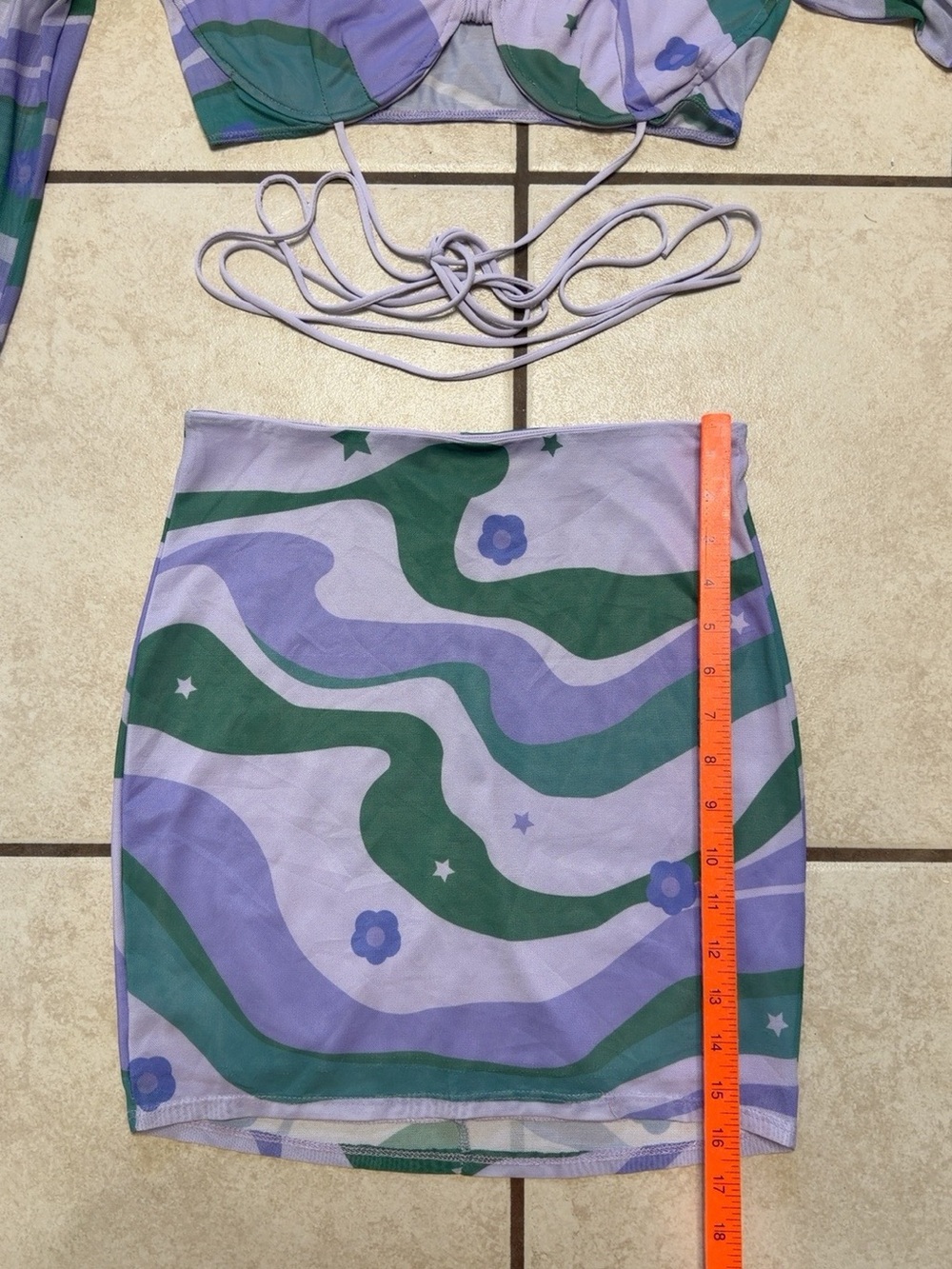 Lucy in the Sky Retro Swirl Mesh Crop Top Mini Skirt Set Size Medium - Picture 8 of 8